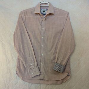 Joseph Abboud Men's Pink and White Button Down Long Sleeve Shirt Large